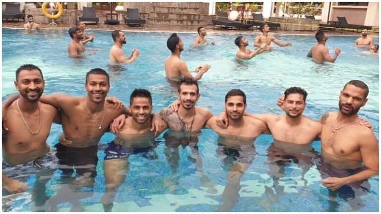 आज ब्लू है पानी पानी, टीम इंडियाची श्रीलंकेत धमाल मस्ती, पाहा PHOTO | India tour of Sri Lanka team india with shikhar dhawan enjoying in swimming pool